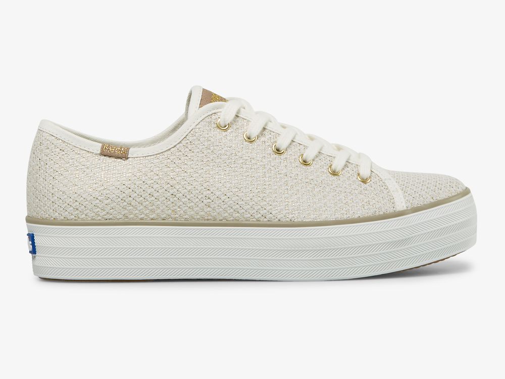 Keds Triple Kick Metallic Woven Ženske Tenisice Krem Zlatne | RS-20806