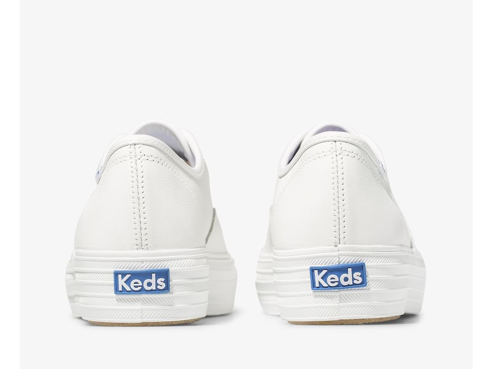 Keds Triple Koža Ženske Lace Up Shoes Bijele | RS-09693