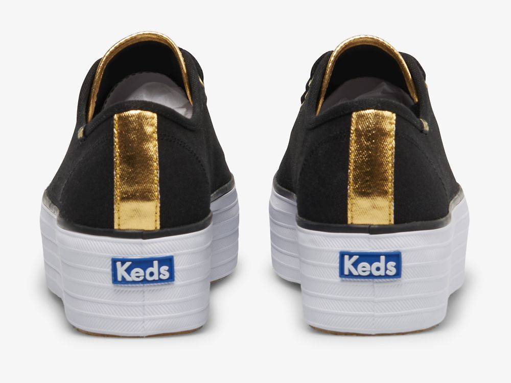 Keds Triple Up Canvas Ženske Platforma Sneakers Crne Zlatne | RS-24417