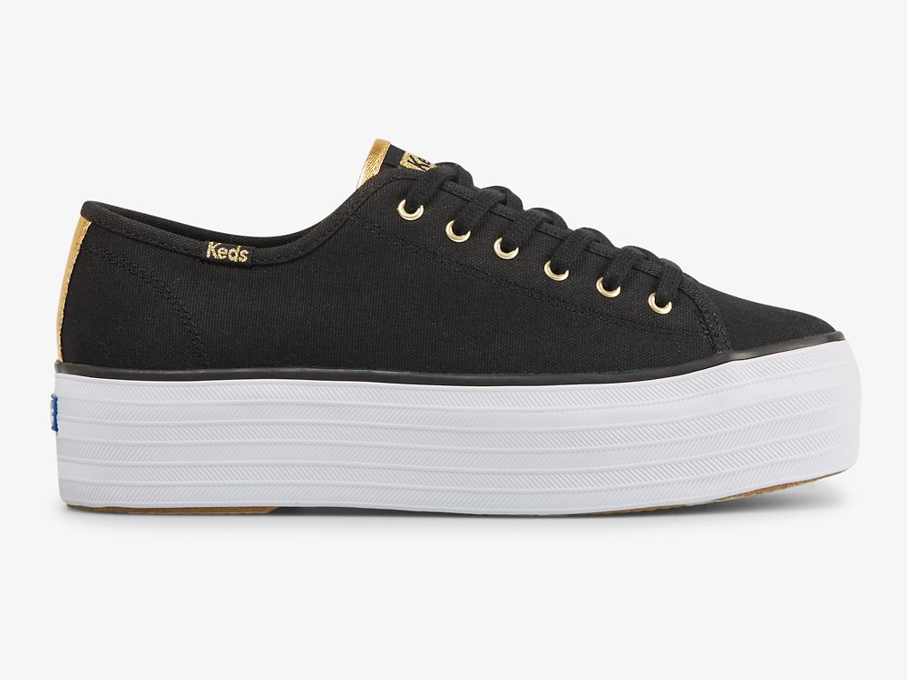 Keds Triple Up Canvas Ženske Platforma Sneakers Crne Zlatne | RS-24417