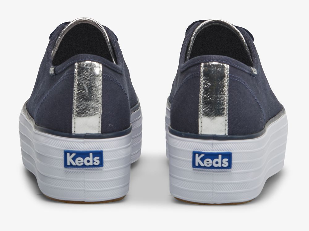 Keds Triple Up Canvas Ženske Platforma Sneakers Tamnoplave Srebrne | RS-81850