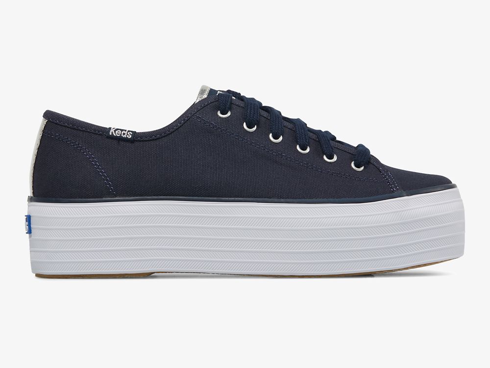 Keds Triple Up Canvas Ženske Tenisice Tamnoplave Srebrne | RS-31631