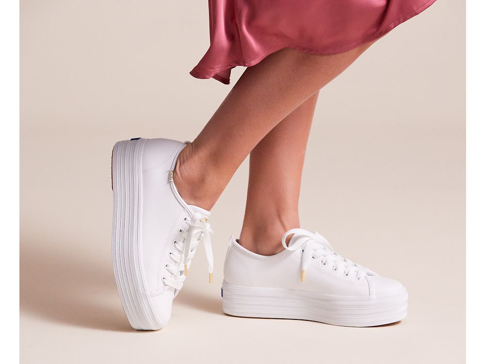 Keds Triple Up Koža Ženske Koža Sneakers Bijele | RS-85068