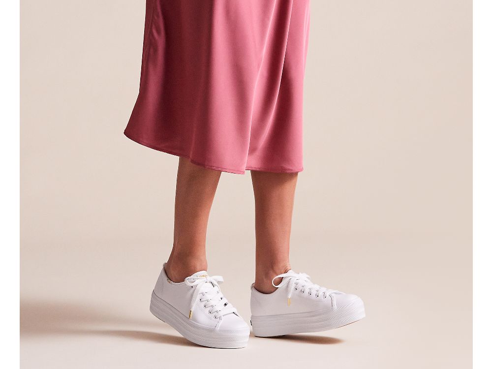 Keds Triple Up Koža Ženske Koža Sneakers Bijele | RS-85068