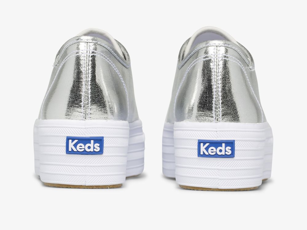 Keds Triple Up Metallic Twill Ženske Tenisice Srebrne | RS-94763