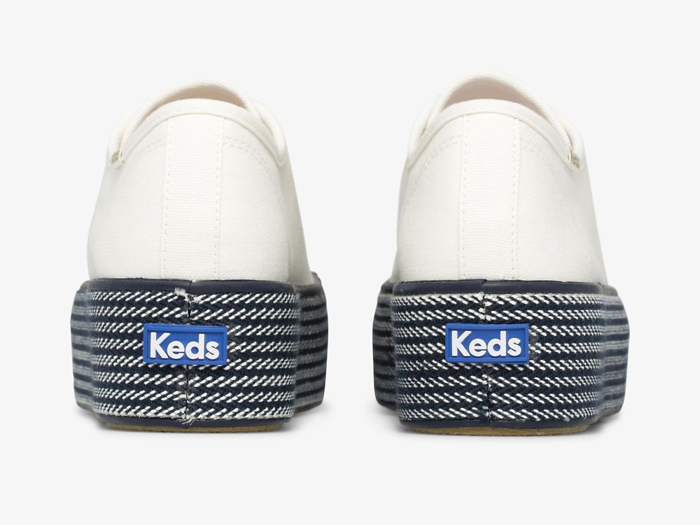 Keds Triple Up Webbing Canvas Ženske Platforma Sneakers Bijele Tamnoplave | RS-14774