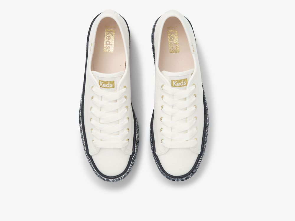 Keds Triple Up Webbing Canvas Ženske Tenisice Bijele Tamnoplave | RS-41566