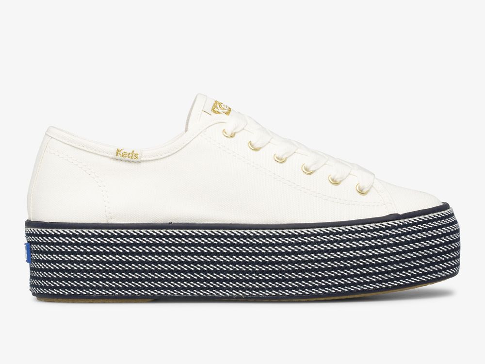 Keds Triple Up Webbing Canvas Ženske Tenisice Bijele Tamnoplave | RS-41566